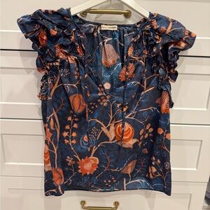 Ulla Johnson Floral Ruffle Sleeve Top, size 4